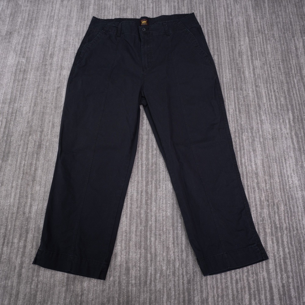 Lee Straight Leg Pants Womens 12 Black Excellent Mid Rise Cotton Blend Casual